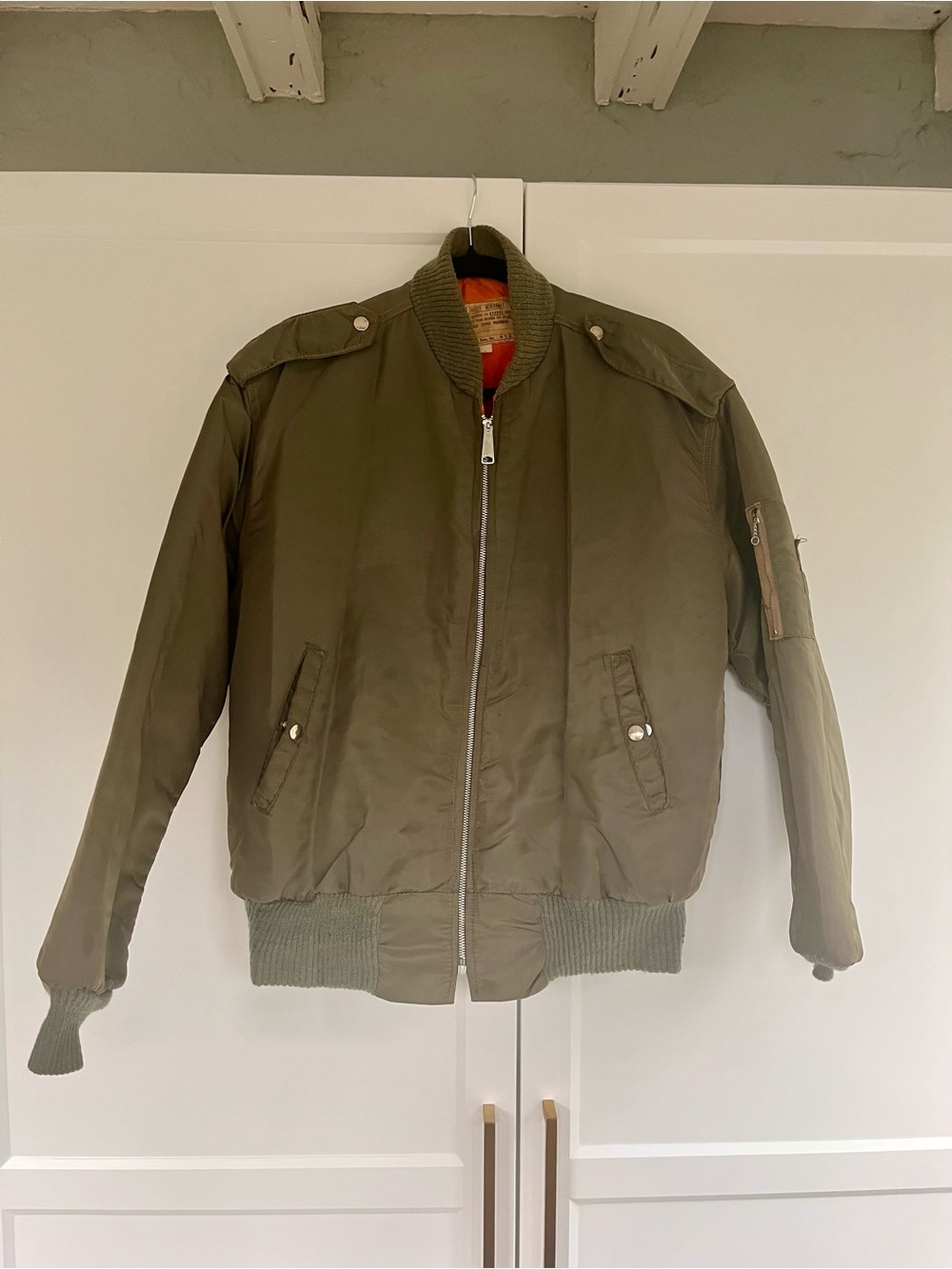 Military flight jacket. M. Rubin & Sons NYC. Safety orange liner